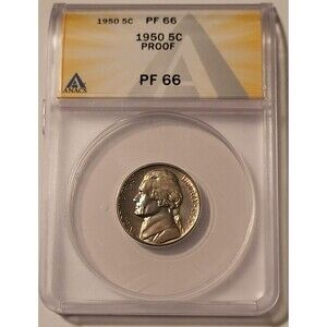 1950 Jefferson Nickel PF66 ANACS Nice Light Toning Low Proof Mintage
